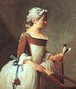 Jean Baptiste Simeon Chardin Girl with Racket and Shuttlecock oil painting picture wholesale